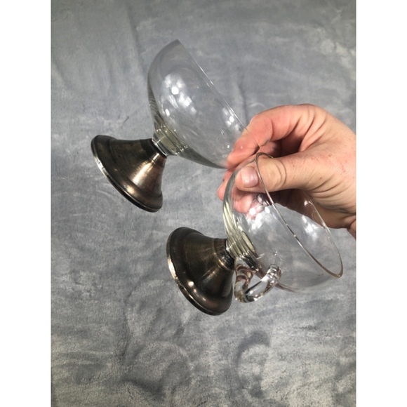 Sterling weighted etched glass sugar cups - Picture 1 of 3